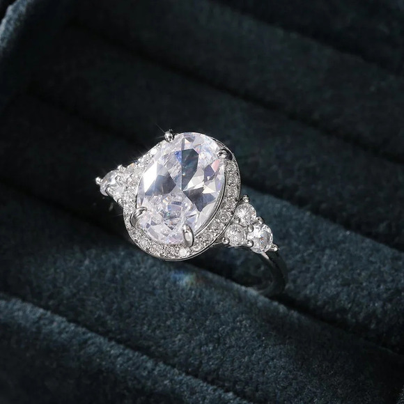 😍Beautiful Noble Oval Pure CZ Macro Pave Silver Wedding Luxury Rings, K936 - Picture 2 of 6